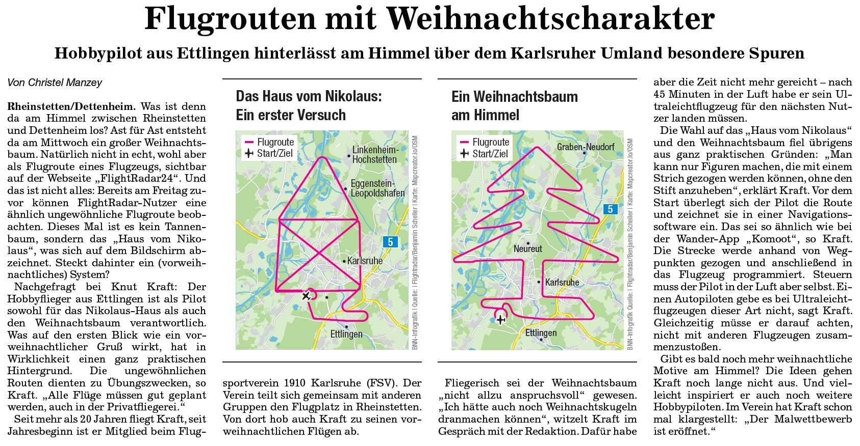 Flugrouten mit Weihnachtscharakter